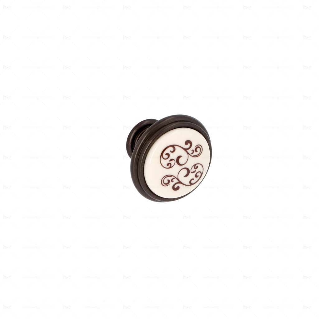 Boutons pour meubles en zamac et  Porcelaine  Diamètre 35  Brun alu Lot de 25