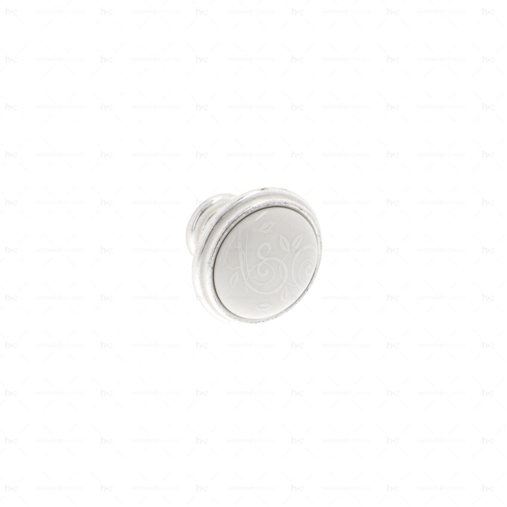 Boutons pour meubles en zamac et  Porcelaine  Diamètre 35  Venise argenté Lot de 25