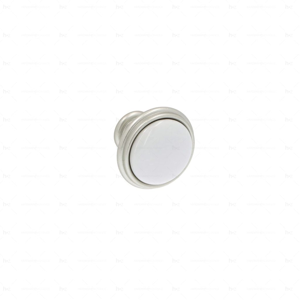Boutons pour meubles en zamac et  Porcelaine  Diamètre 35  Argent Nottingham  Lot de 25