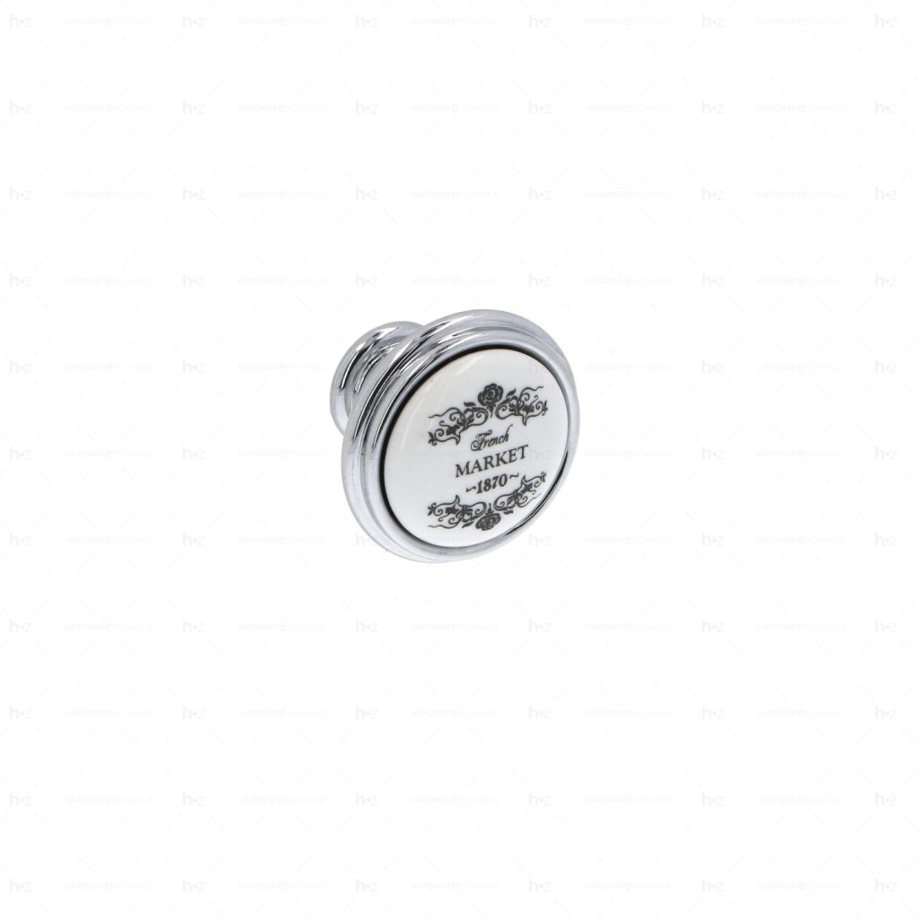 Boutons pour meubles en zamac et  Porcelaine  Diamètre 35  chrome poli Lot de 25