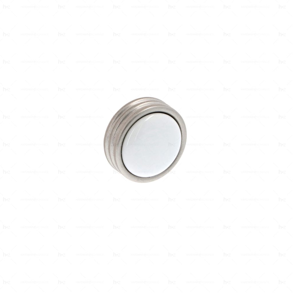 Boutons pour meubles en zamac et  Porcelaine  Diamètre 34  Vernis nickel satiné Lot de 25