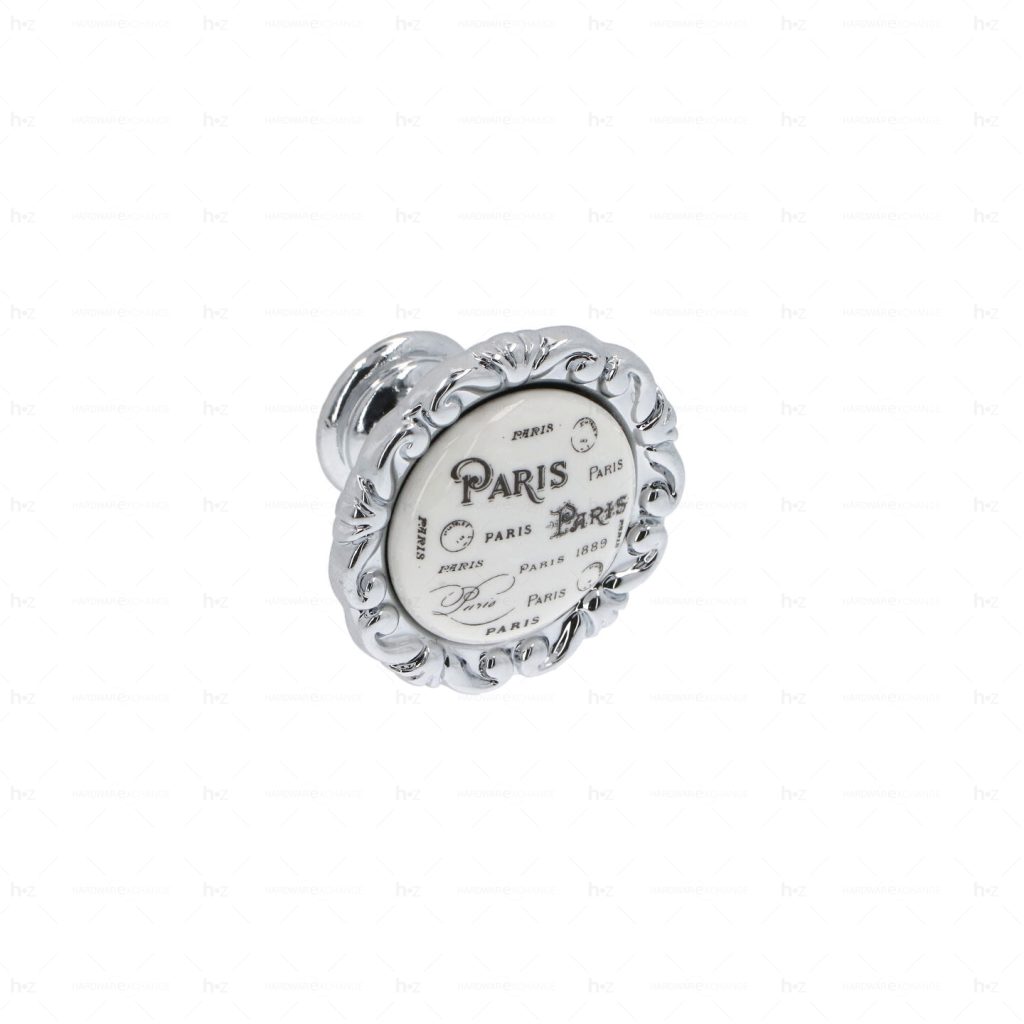 Boutons pour meubles en zamac et  Porcelaine  Diamètre 39  chrome poli Lot de 25