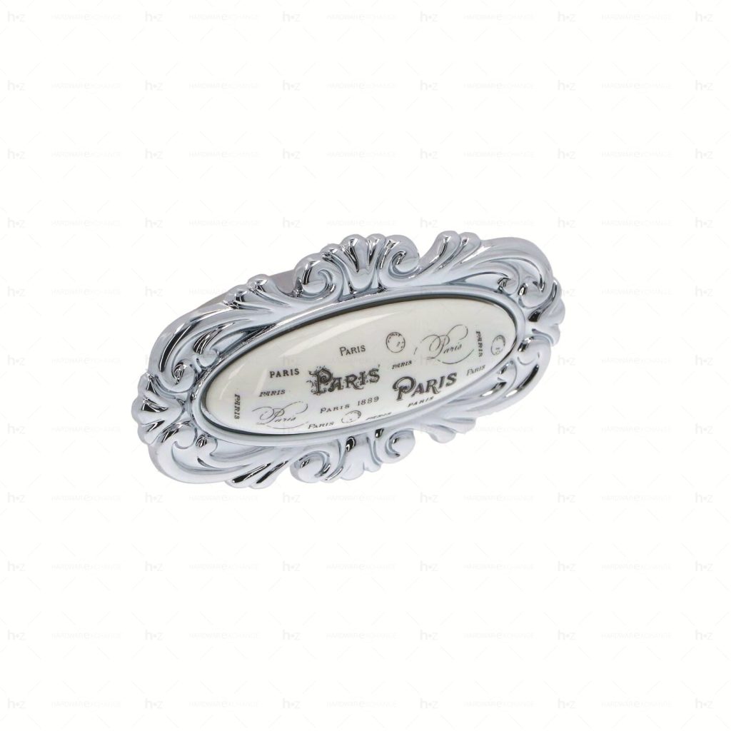 Boutons pour meubles en zamac et  Porcelaine  Entraxe 32  chrome poli Lot de 25