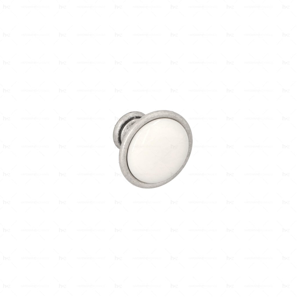 Boutons pour meubles en zamac et  Porcelaine  Diamètre 34  Vieil argent rayé Lot de 25
