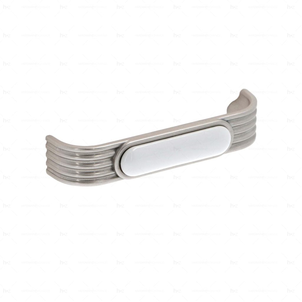 Poignée pour meubles en zamac et  Porcelaine  Entraxe 96  Vernis nickel satiné Lot de 25