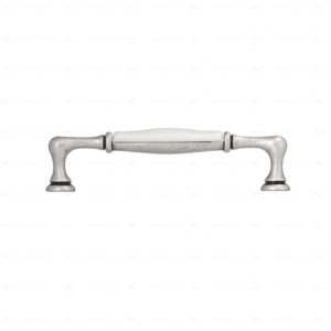 Poignée pour meubles en zamac et  Porcelaine  Entraxe 128  Vieil argent brillant Lot de 25 - Image 3