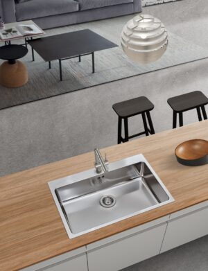Évier de cuisine, 1 bac, inox satiné. - Image 3