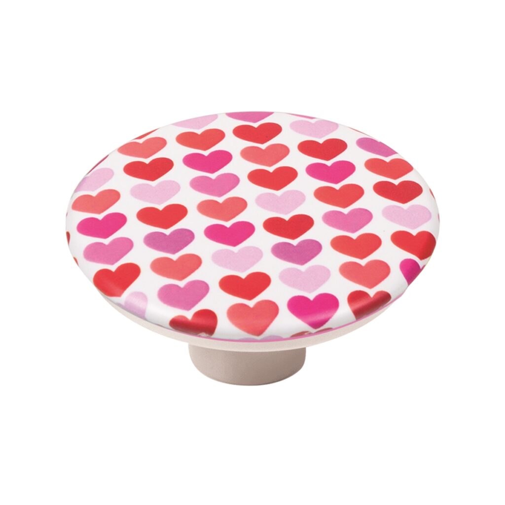 Bouton de meuble abs diamètre 50 mm  sérigraphié cœur lot de 36 piéces - Rose