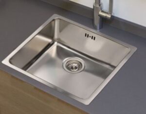Évier de cuisine, 1 bac, inox satiné. - Gris / argent, Acier inoxydable
