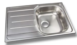 Évier de cuisine, 1 bac plus 1 égouttoir, inox satiné. - Gris / argent, Acier inoxydable