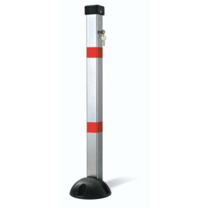 Barrière parking *premium* poteau a clef, rabattable 1 pied, fixation par étrier a sceller. - Gris / argent, Acier