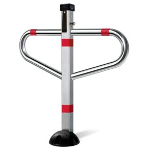 Barrière de parking *premium*en T, rabattable a clef, 1 pied, fixation étrier a sceller - Gris / argent, Acier