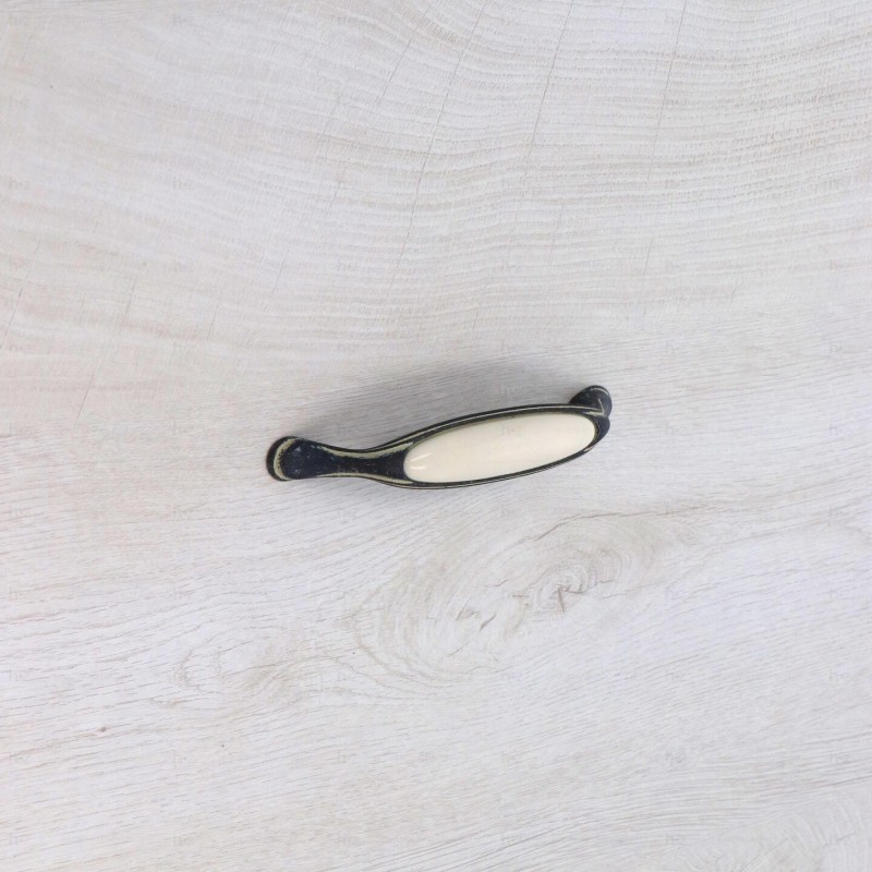 Poignée pour meubles en zamac et Porcelaine Entraxe 128mm Ivoire rustique - Beige, Zamak - imagine 5