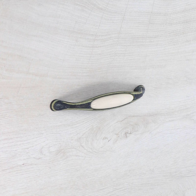 Poignée pour meubles en zamac et Porcelaine Entraxe 160mm Ivoire rustique - Anthracite, Zamak - imagine 5