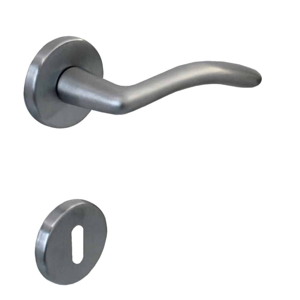 Poignée de porte intérieure (couple) en laiton finition chrome mat satiné - Gris / argent