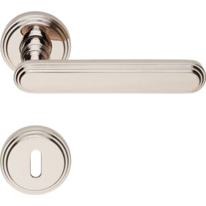 2 Poignée rosace ronde, rosace trou de clé L, nickel poli, Garantie 5 ans, pour porte intérieure. - Gris / argent, Laiton