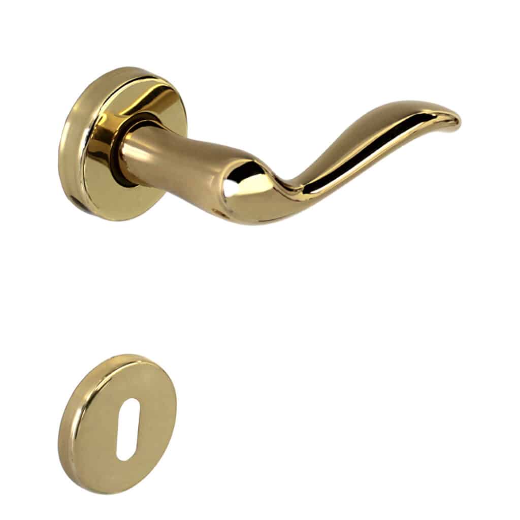 Poignée de porte intérieure (couple) en laiton finition HR brillant - Jaune / doré
