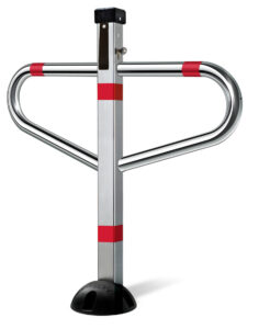 Barrière de parking *premium*en T, a clef, rabattable 1 pied, Lot de 12 pièces. – Gris / argent, Acier