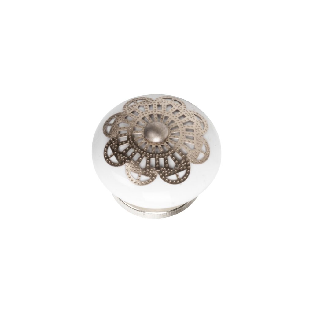 Bouton de meuble porcelaine diamètre 40 mm ceramique appliqué en argent lot de 24 piéces - Gris / argent
