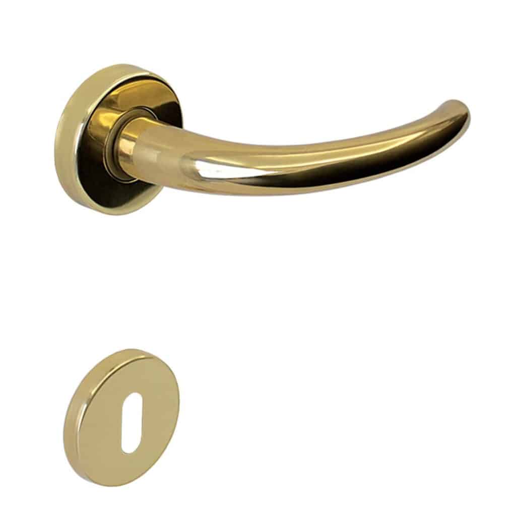 Poignée de porte intérieure (couple) en zamac finition a haute résistance, laiton poli, - Jaune / doré, Zamak