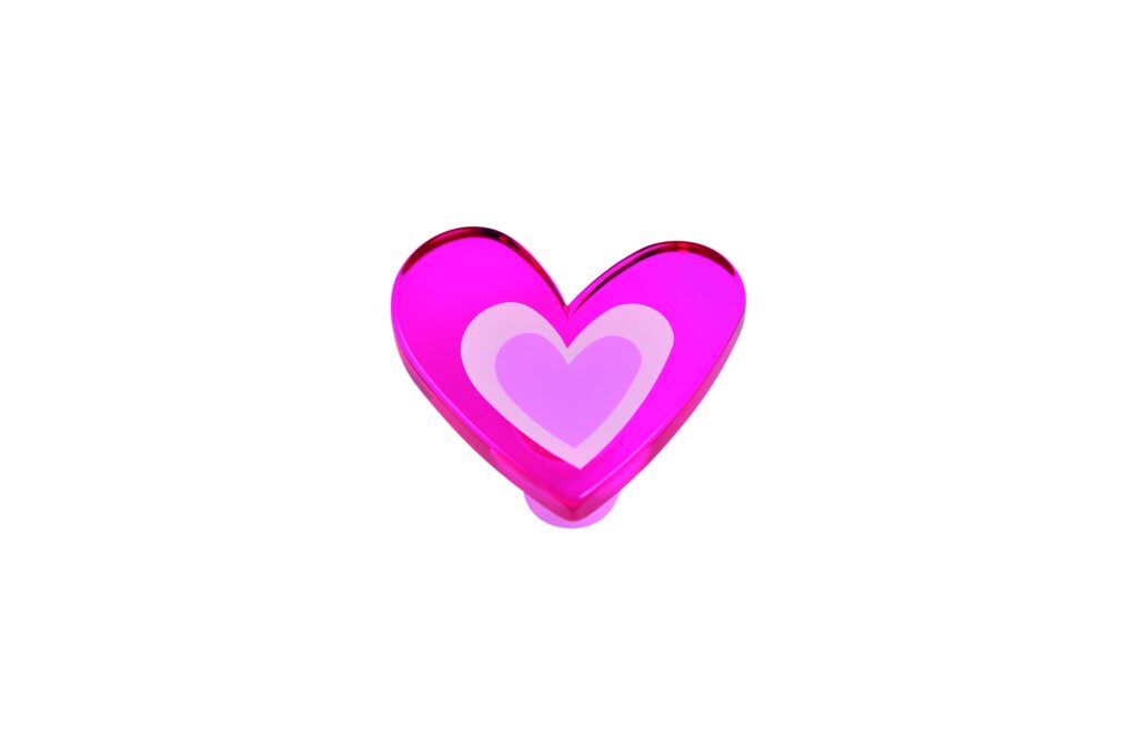 Bouton de meuble méthacrylate  cœur magenta sérigrafié lot de 12 piéces - Violet
