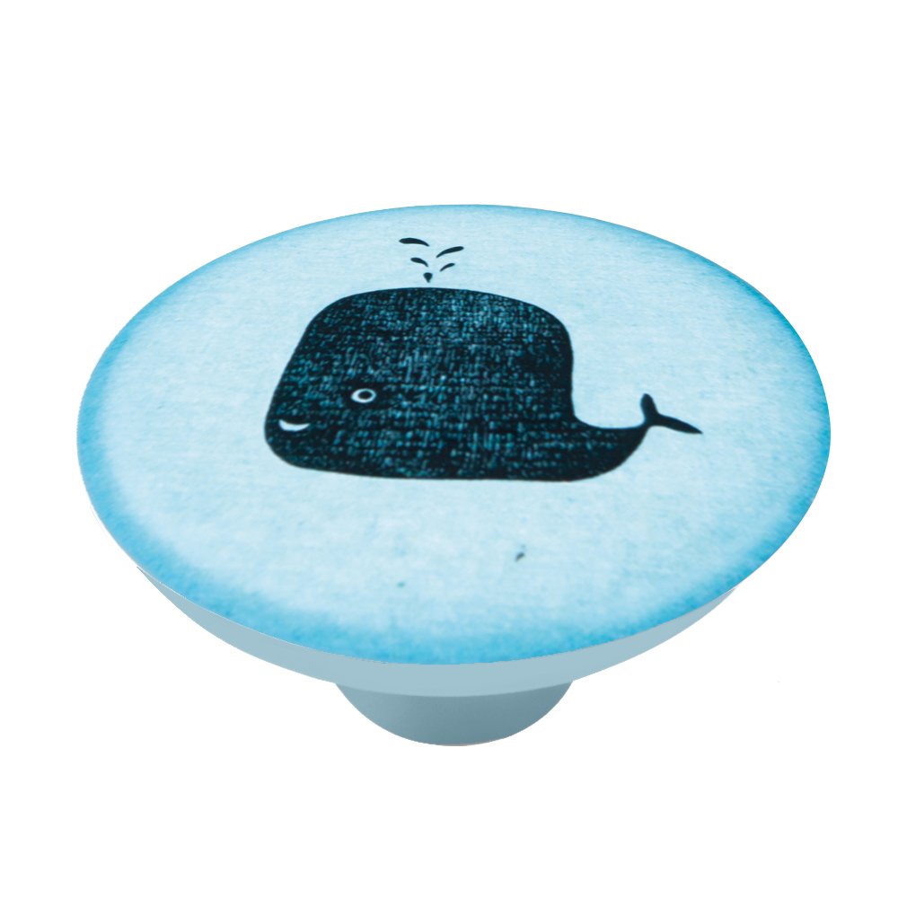 Bouton de meuble abs diamètre 50 mm sérigrafié baleine lot de 36 piéces - Bleu