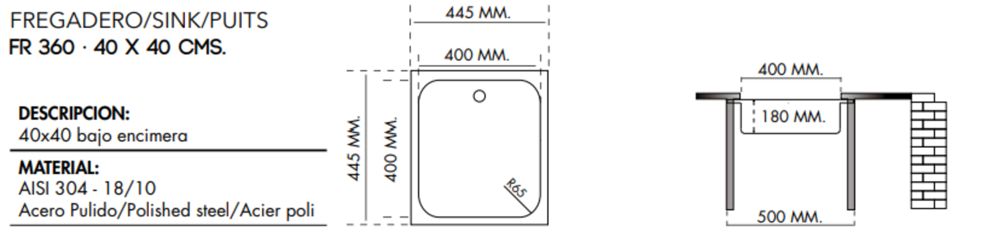 Évier de cuisine, 1 bac, inox satiné. - Gris / argent, Acier inoxydable - Image 2