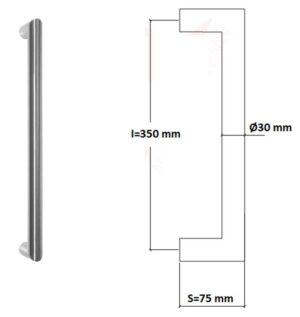 Poignée de tirage Diamètre 30 mm - Entraxe=350 mm - INOX 304 Laqué RAL 9005 Noir Mat – Image 4