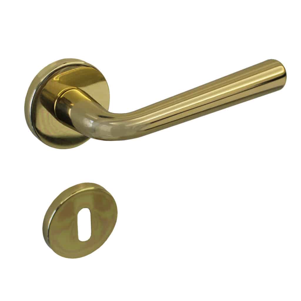 Poignée de porte intérieure (couple) en zamac finition HR laiton poli - Jaune / doré, Zamak