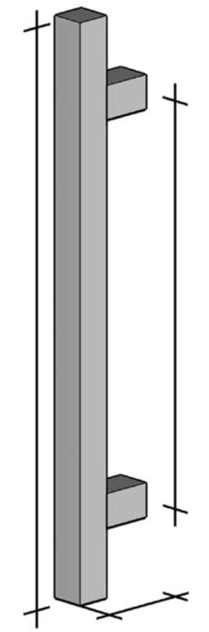 Poignée de tirage Carrée 25x25 mm - Entraxe=350 - S=70 - L=500 mm - INOX 304 Laqué RAL 9005 Noir Mat – Image 3