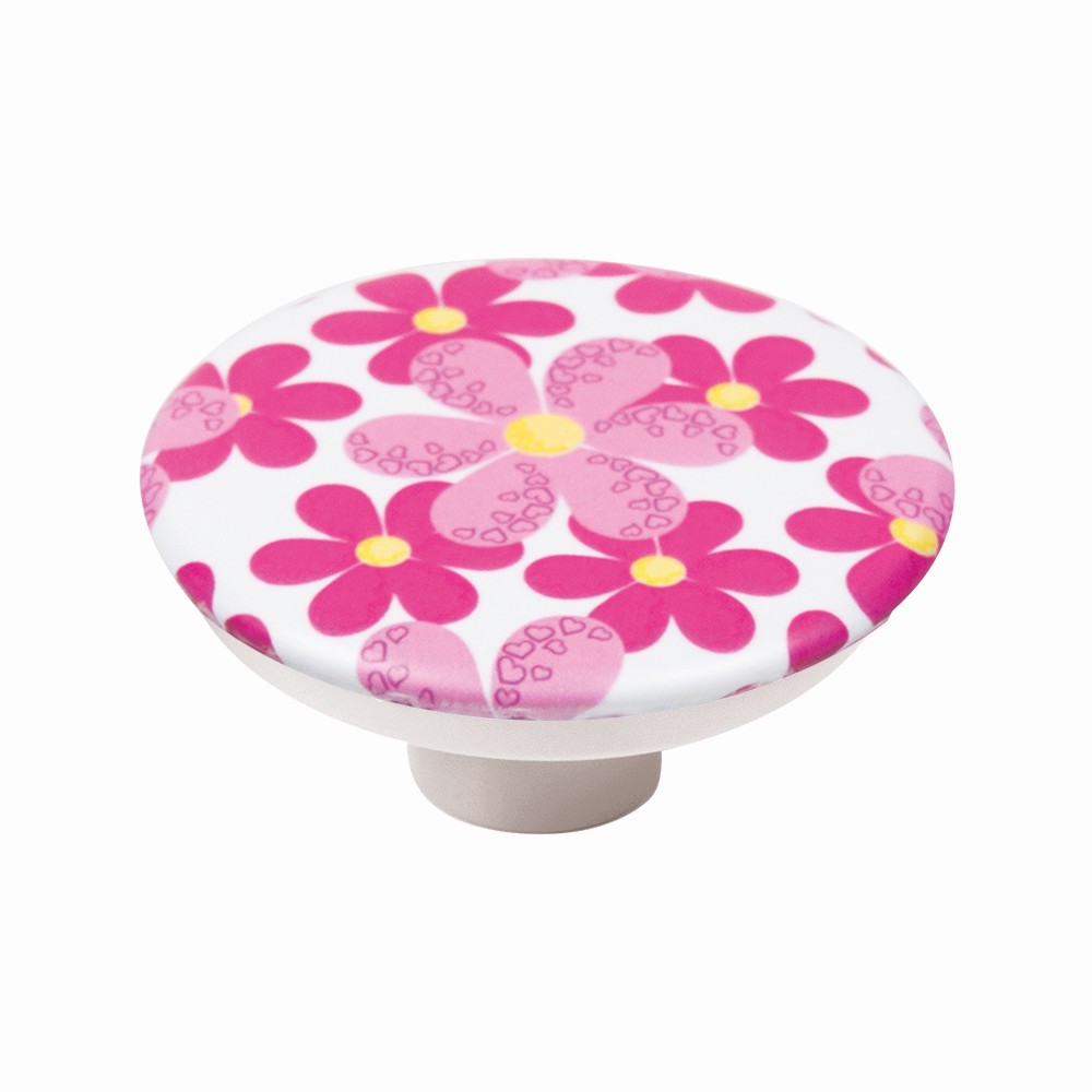 Bouton de meuble abs diamètre 50 mm sérigrafiié fleures rose lot de 36 piéces - Violet
