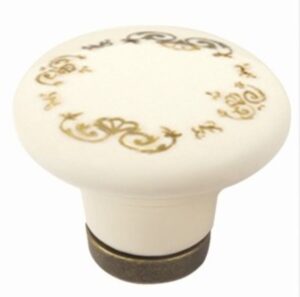 Bonton de meuble porcelaine diamètre 32 mm porcelaine beige couronne fleurs base bronze lot de 24 piéces - Multicouleur