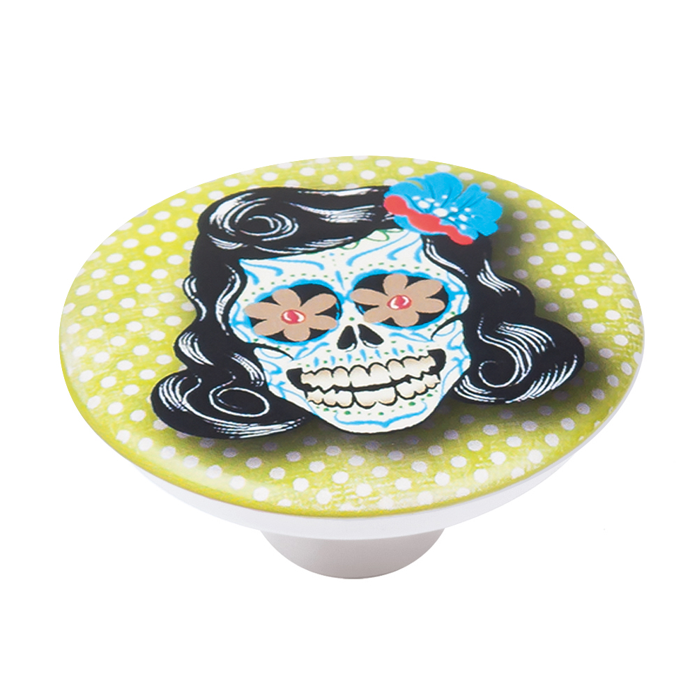 Bouton de meuble abs diamètre 50 mm sérigrafié tête de mort 3 lot de 36 piéces - Vert