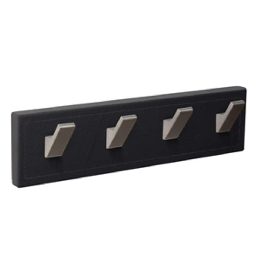 Porte manteau cuir noir sur bois 4 crochets zamac inox mat lot de 3 piéces - Cuir synthétique