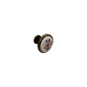 Bouton de meuble en porcelaine beige, sur base laiton antique d 32 mm - Blanc