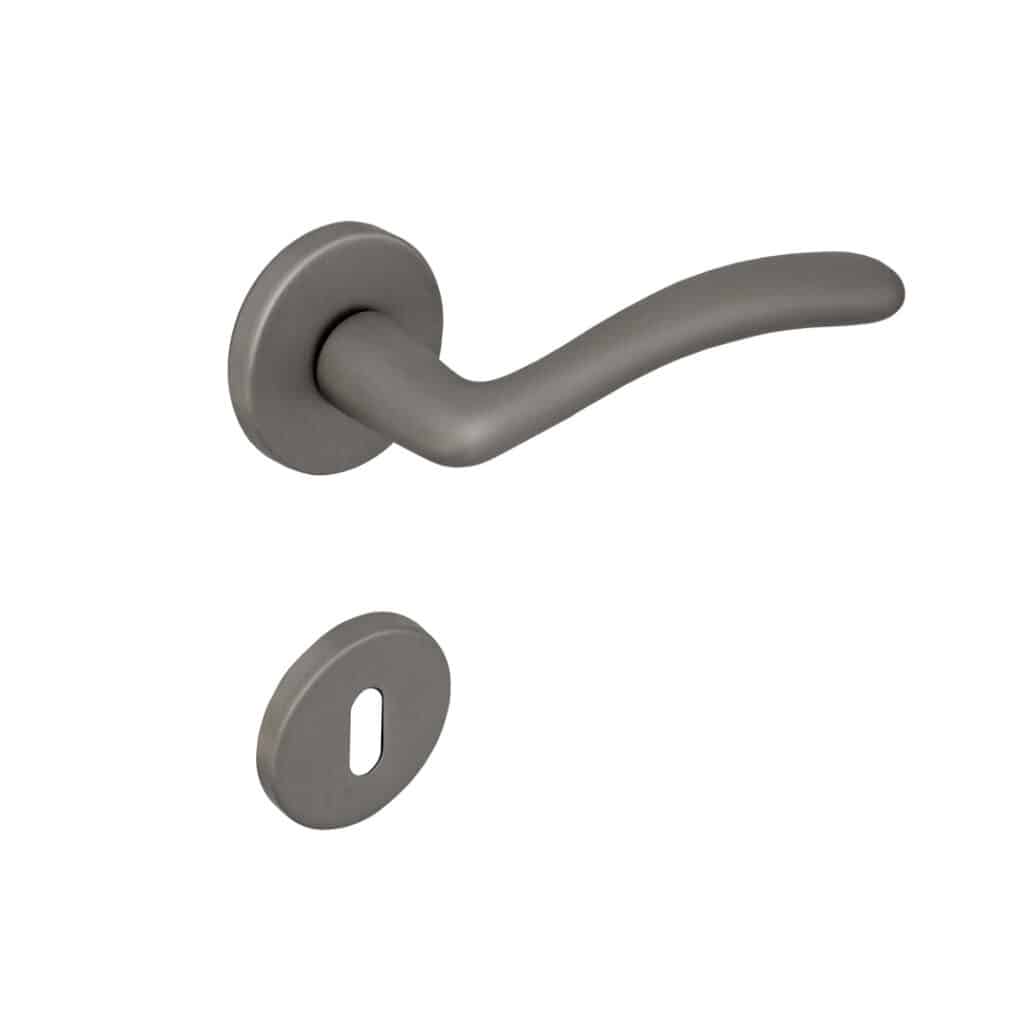 Poignée de porte intérieure (couple) en laiton finition nickel satiné mat - Gris / argent