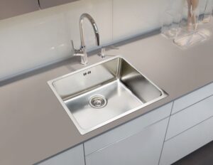 Évier de cuisine, 1 bac, inox satiné. - Gris / argent, Acier inoxydable
