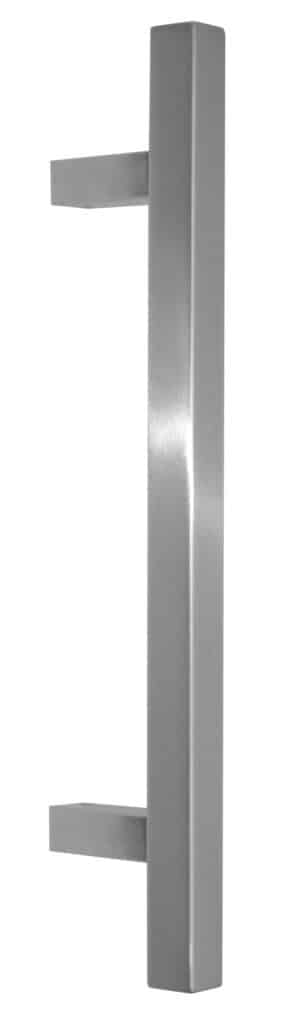 Poignée de tirage Carrée 25x25 mm - Entraxe=350 - S=80 - A=65 - L=500 mm - incliné 60° - INOX 304 Brossé grain 240 - Gris / argent, Acier inoxydable