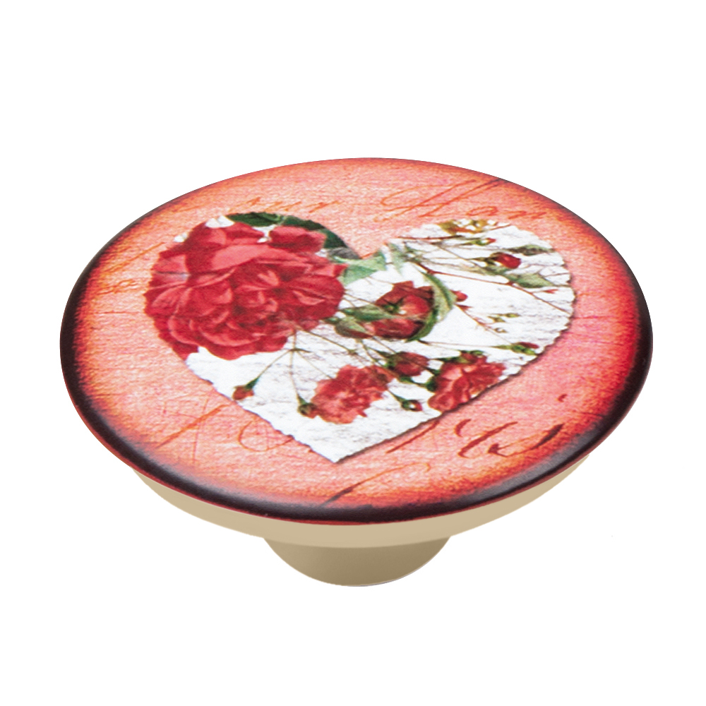 Bouton de meuble abs diamètre 50 mm sérigrafié cœur 3 lot de 36 piéces - Rose