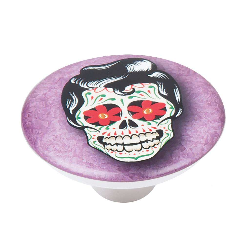 Bouton de meuble abs diamètre 50 mm sérigrafié tête de mort 2 lot de 36 piéces - Violet