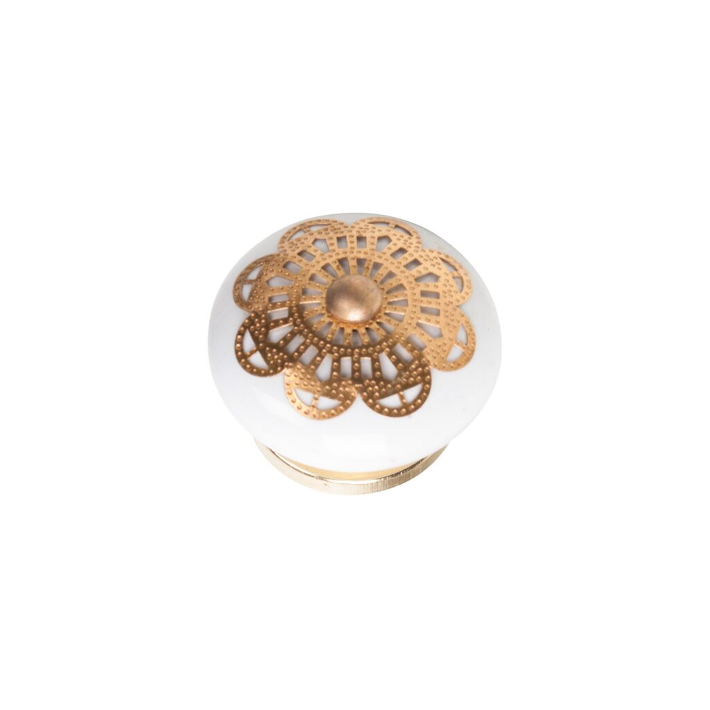 Bouton de meuble porcelaine diamètre 40 mm ceramique appliqué laiton lot de 24 piéces - Blanc