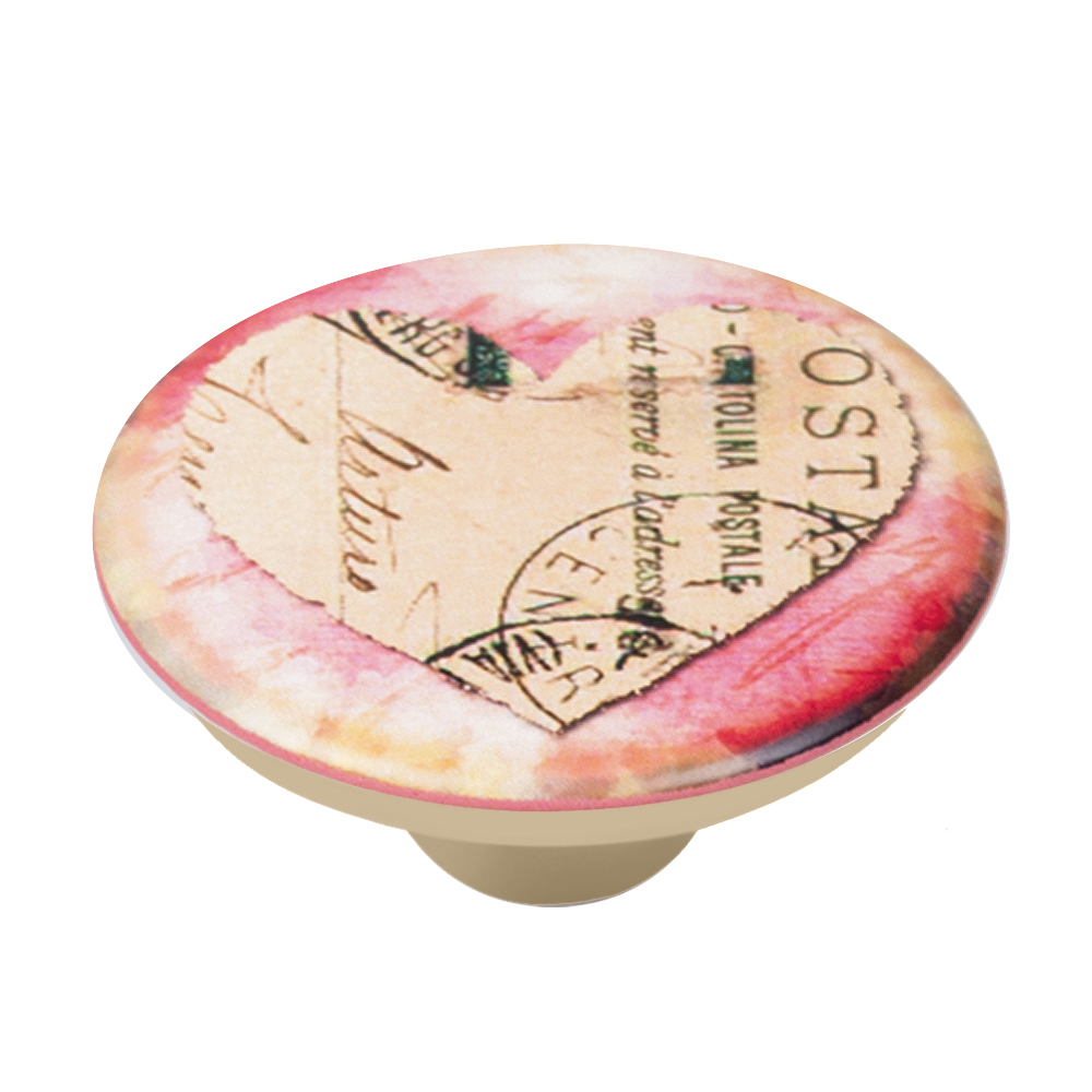 Bouton de meuble abs diamètre 50 mm sérigrafié coeur 6 lot de 36 piéces - Rose