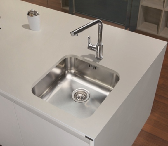 Évier de cuisine, 1 bac, inox satiné. - Gris / argent, Acier inoxydable