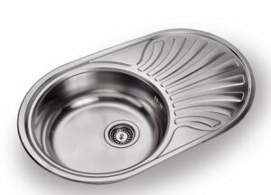 Évier de cuisine, 1 bac plus 1 égouttoir, inox satiné. - Gris / argent, Acier inoxydable