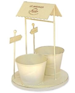 Jardinière en métal double pots avec toit. – Blanc