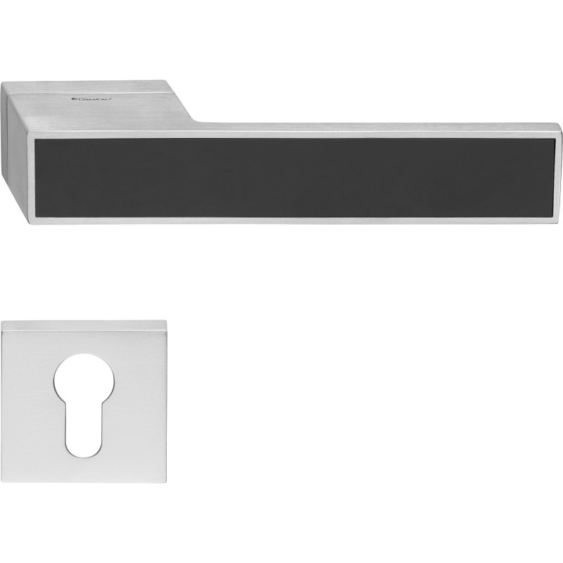 Poignée, Lot de 12,  rosace monolithe, avec rosace trou pour clé pour cylindre, chrome satinées, Garantie 5 ans, pour porte d'entrée. - Gris / argent, Zamak