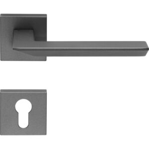2 Poignée rosace carrée Système de montage ultrarapide Click Clack, rosace trou de clé I pour cylindre, gris anthracite, pour porte d'entrée. - Gris / argent, Zamak