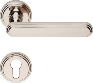 2 Poignée rosace ronde, rosace trou de clé I pour cylindre, nickel poli, Garantie 5 ans, pour porte d'entrée. - Laiton