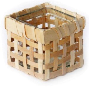 Porte-bougie en fibre de bois , Réceptacle en verre, 7,5 cm. - Beige