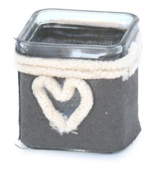 Porte-bougie verre, couvert tissus, décoration de la Saint-Valentin D 7,5cm - Gris / argent, Cristal